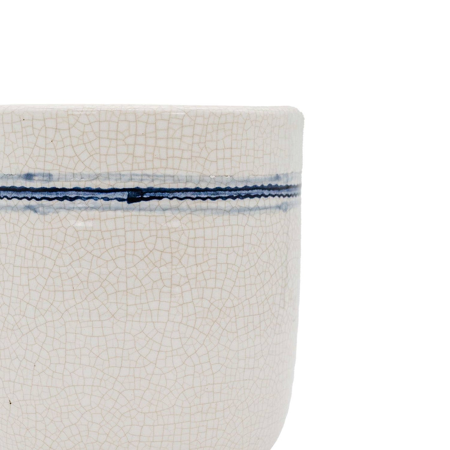Edaline Vintage Crackle Ceramic Blue Stripe Planter