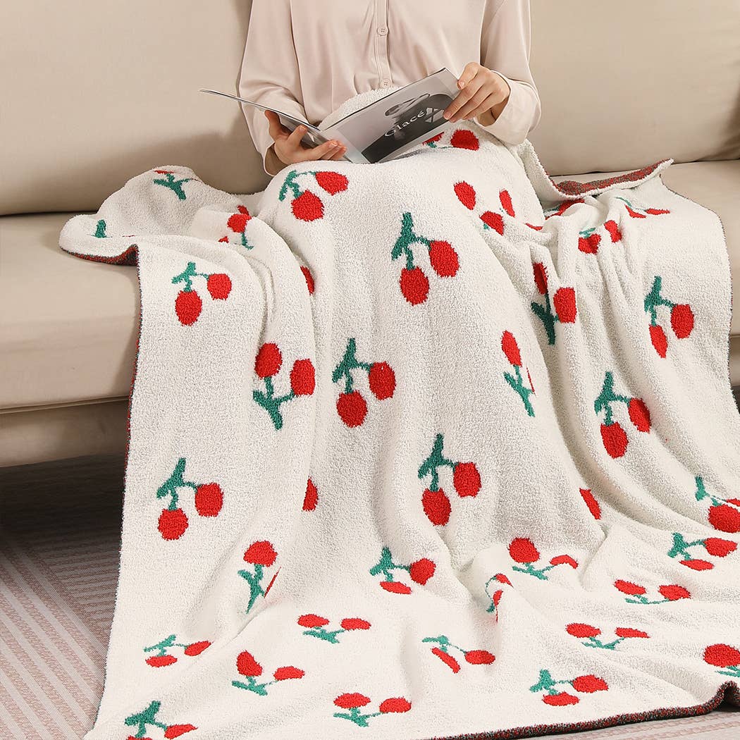 Cherry Pattern Print Cozy Soft Throw Blanket