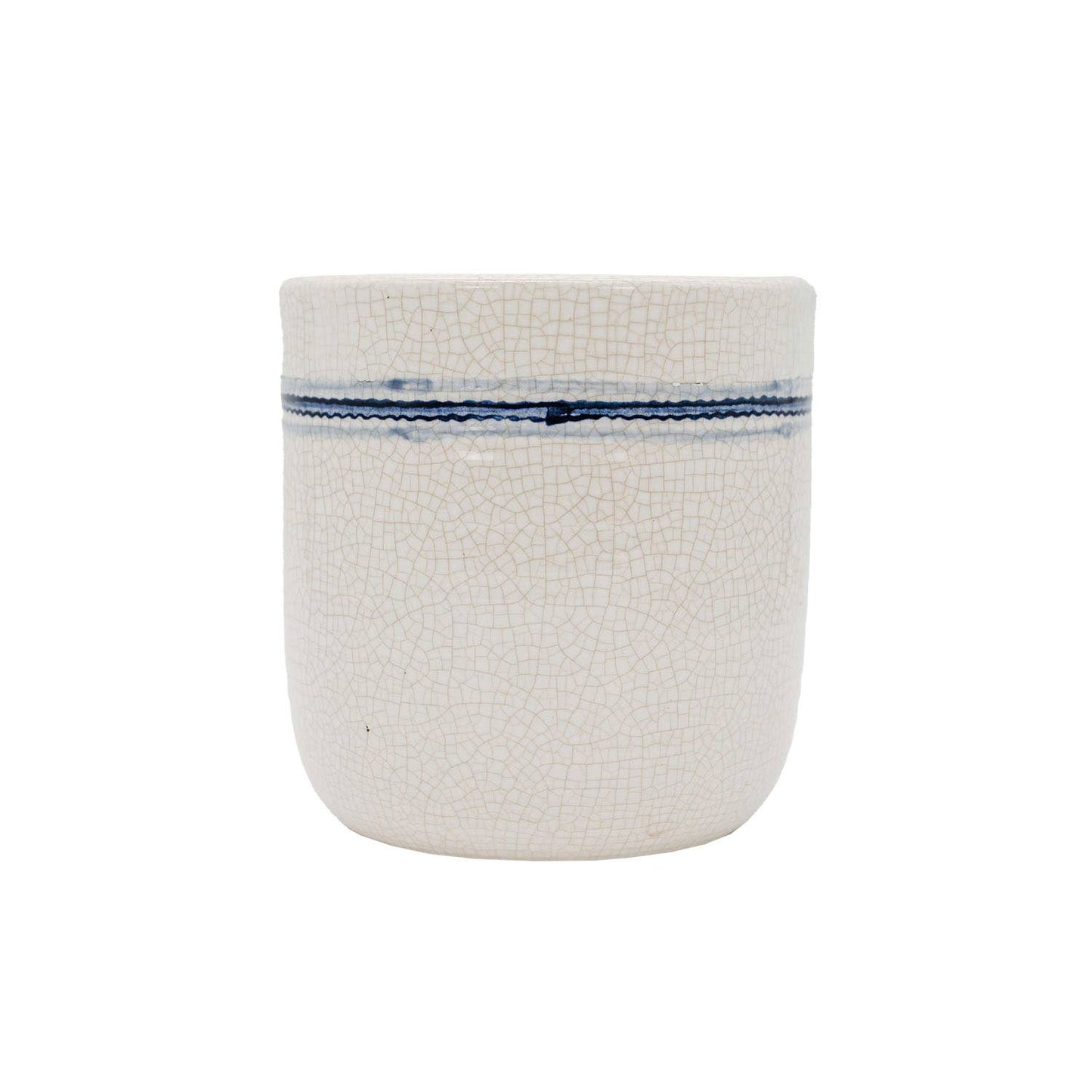 Edaline Vintage Crackle Ceramic Blue Stripe Planter
