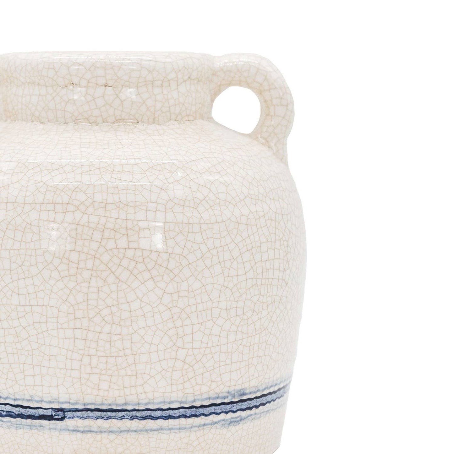 Edaline Vintage Crackle Ceramic Blue Stripe Vase w/ Handles