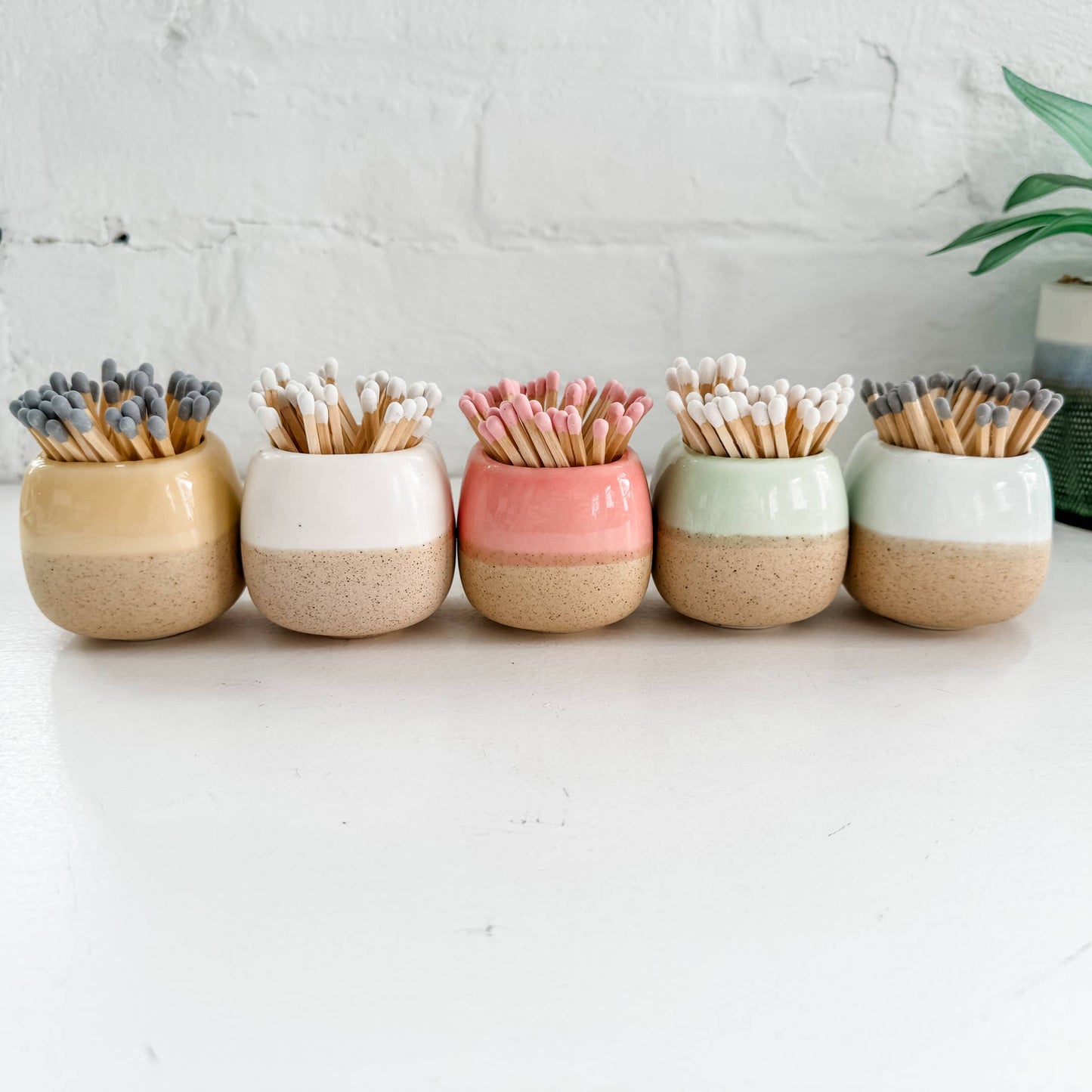 Ceramic Match Holders - With Matches - 2 Colors (Yellow or Green)