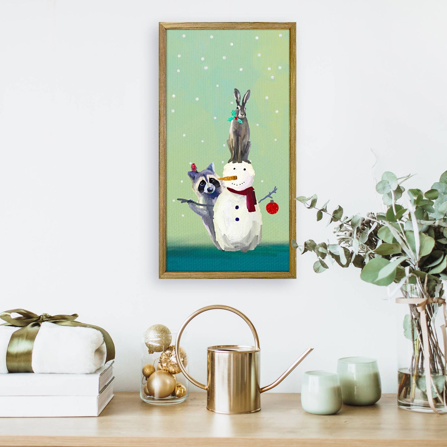 Holiday - Snowman Raccoon Rabbit Cathy Walters Canvas