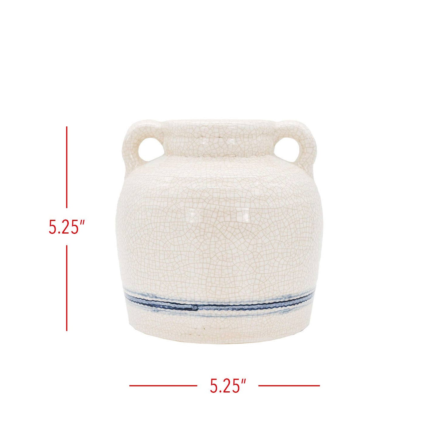 Edaline Vintage Crackle Ceramic Blue Stripe Vase w/ Handles