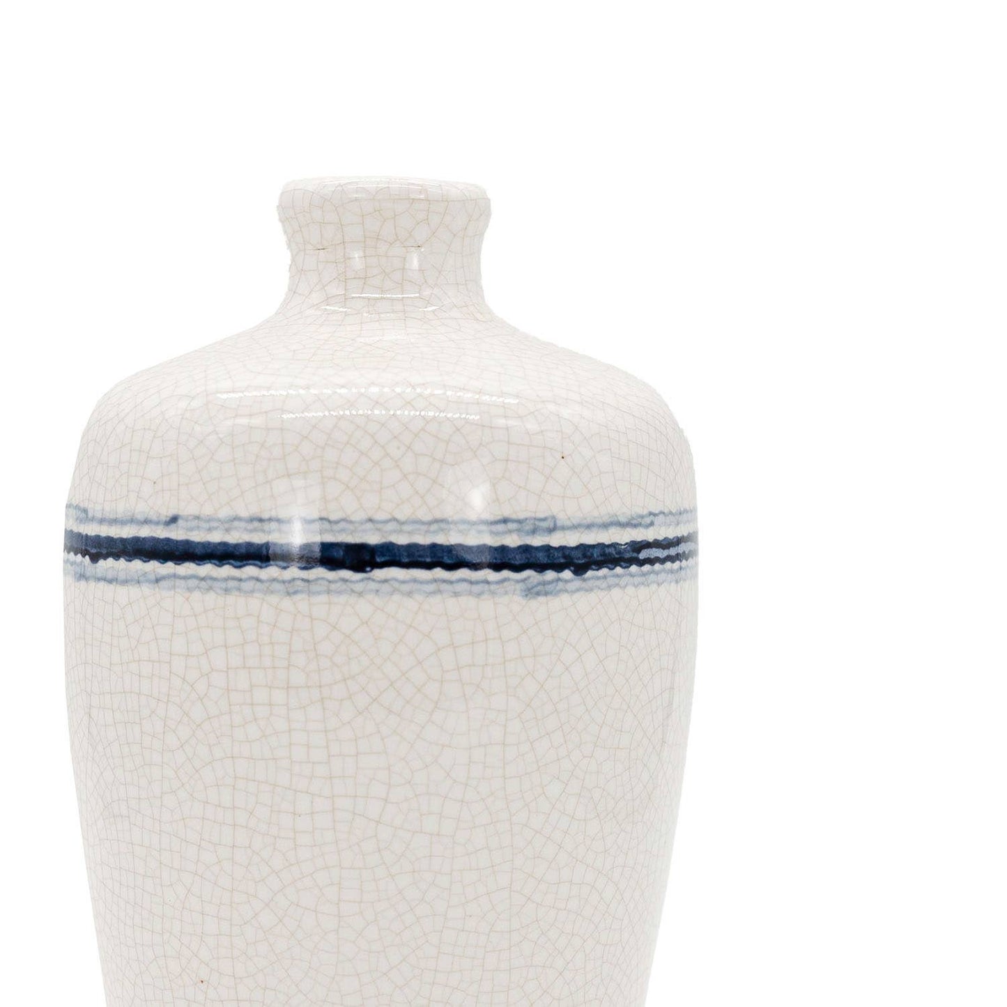 Edaline Vintage Crackle Ceramic Blue Stripe Vase