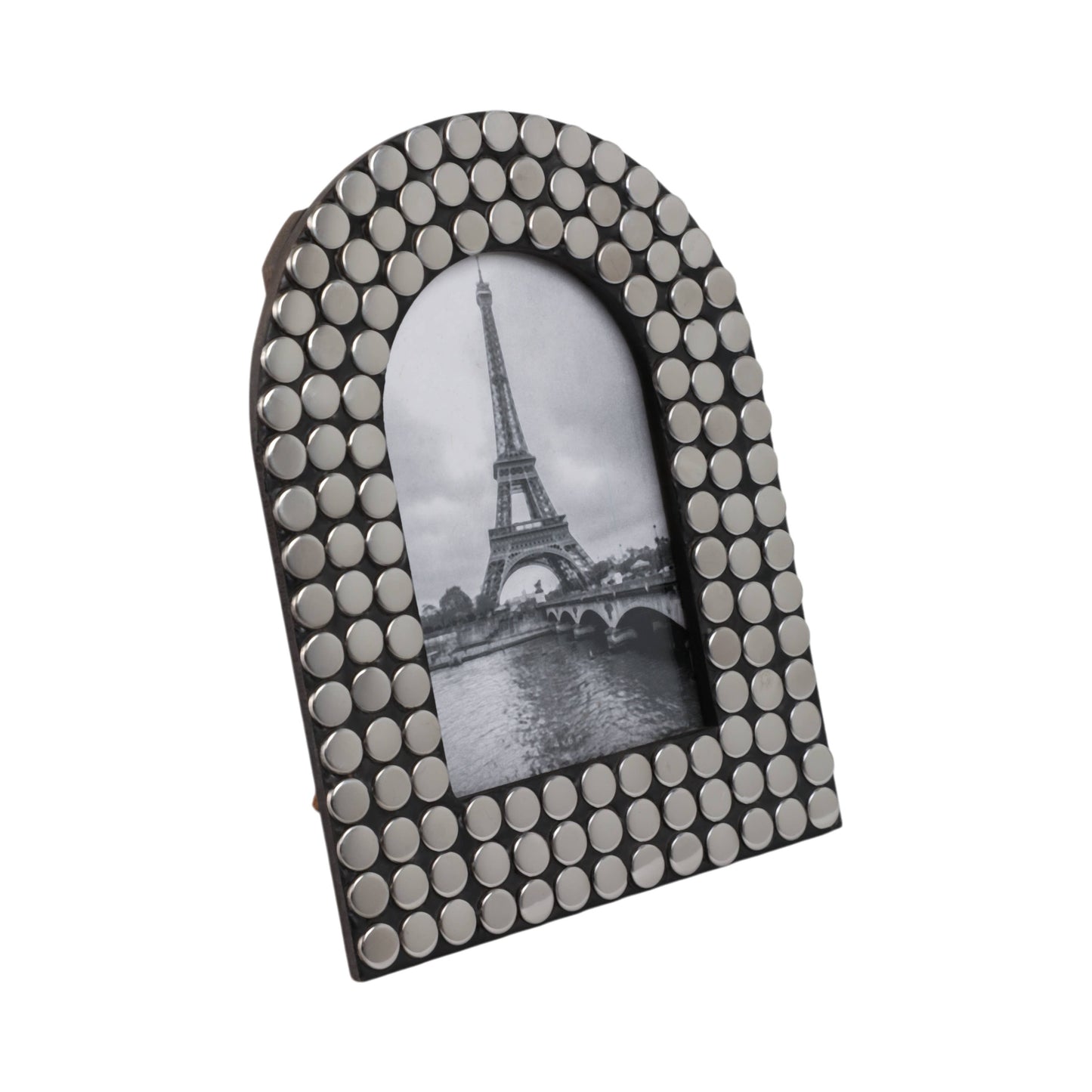Silver Metallic Black Metal Studded Arch Photo Frame 4x 6 in.