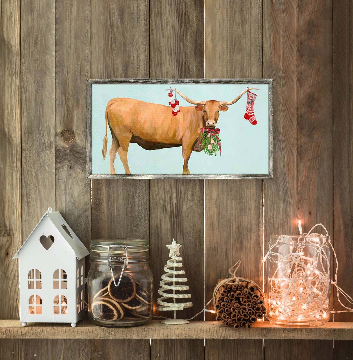 Holiday - Festive Longhorn Cathy Walters Embellished Canvas