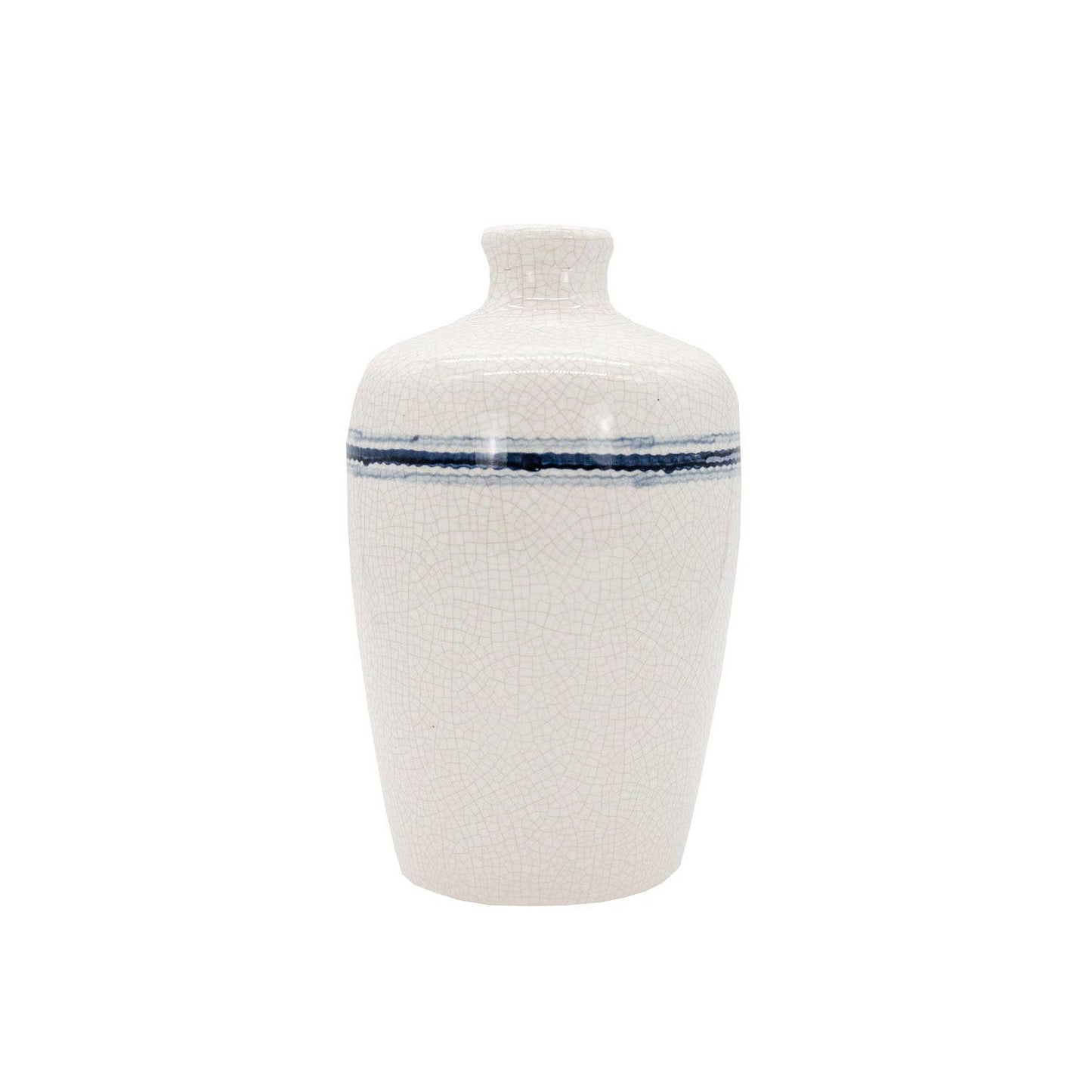Edaline Vintage Crackle Ceramic Blue Stripe Vase