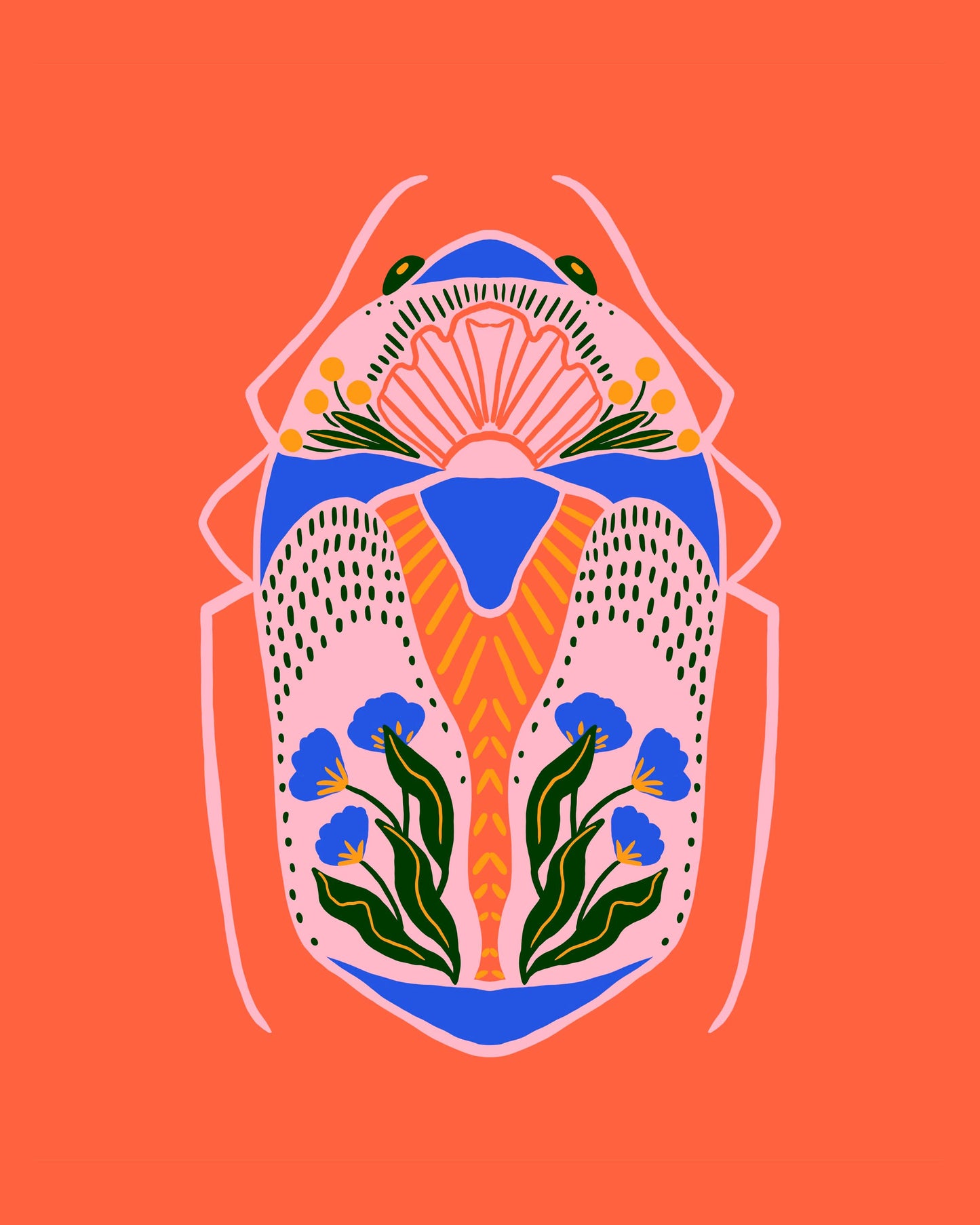 Folk Art Beetle 8" x 10" Art Print