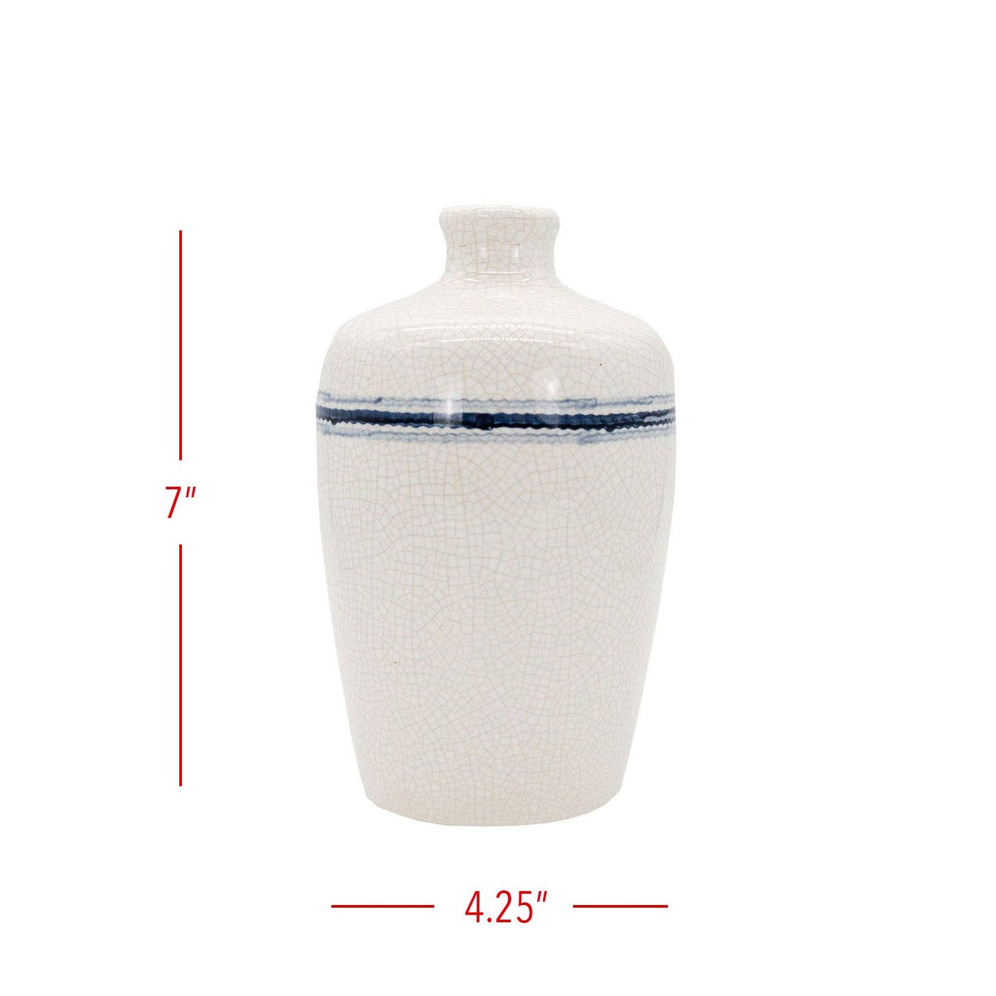 Edaline Vintage Crackle Ceramic Blue Stripe Vase