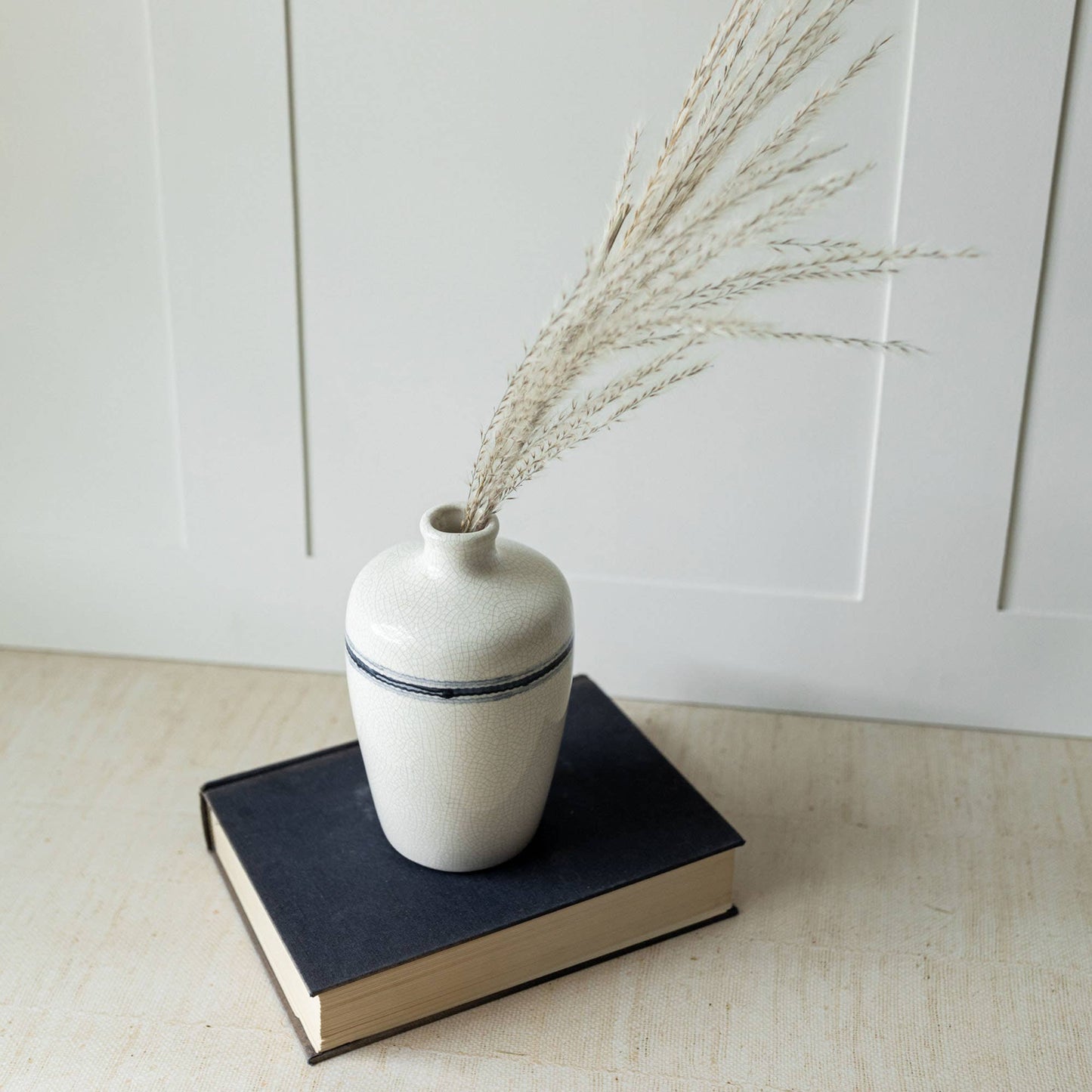 Edaline Vintage Crackle Ceramic Blue Stripe Vase