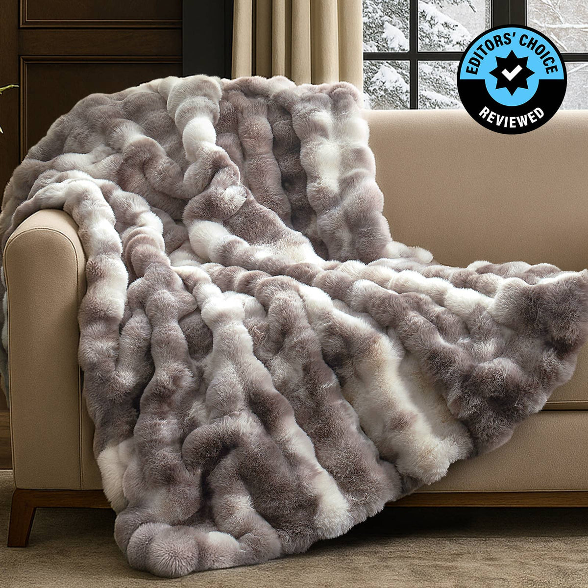 Faux Fur Bubble Throw Blankets, Gray Tie-dye