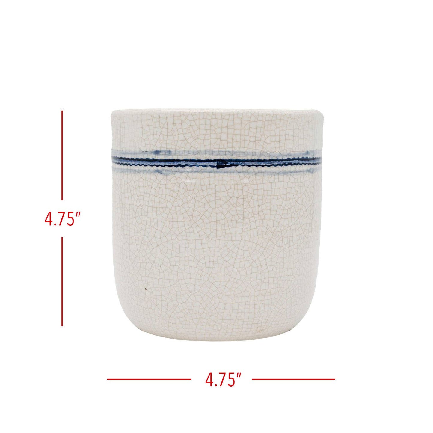 Edaline Vintage Crackle Ceramic Blue Stripe Planter