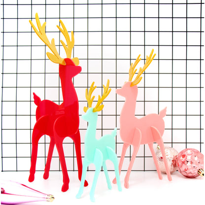 Acrylic Reindeer Set of 3: Red, Light Pink, Mint: Holiday Decor