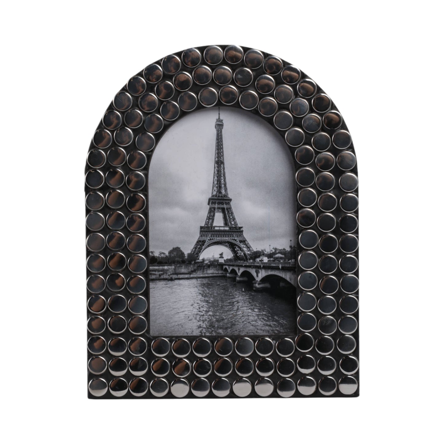 Silver Metallic Black Metal Studded Arch Photo Frame 4x 6 in.