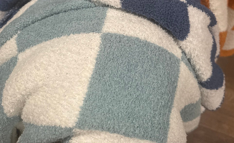 LUXE Checkered Throw Blanket - Dusty Teal