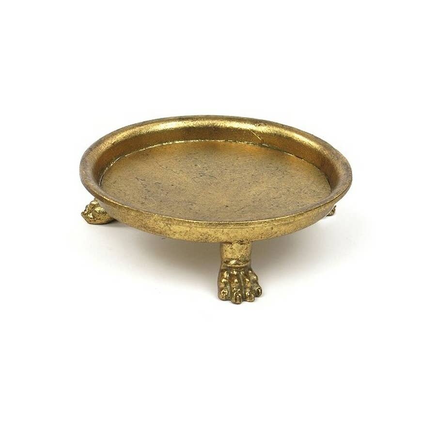 Pewter Round Claw Foot Dish with Gold Leaf: Small