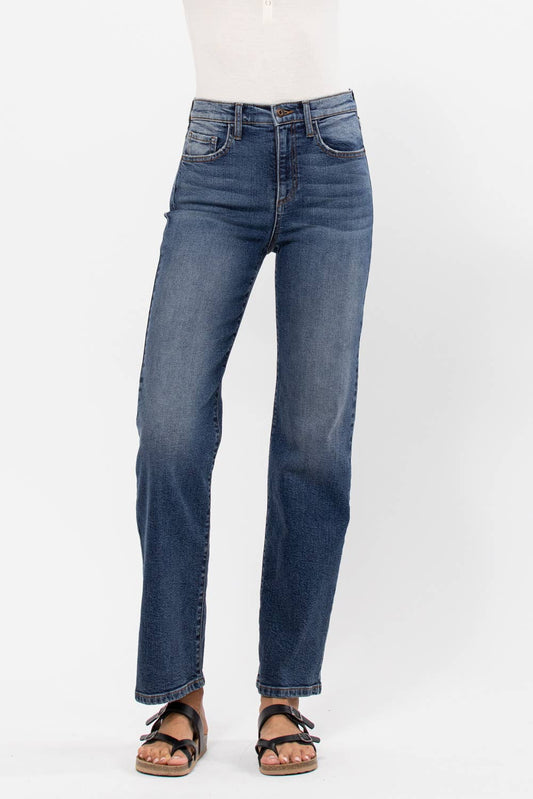 High Rise Basic Classic Solid Straight Leg Jeans