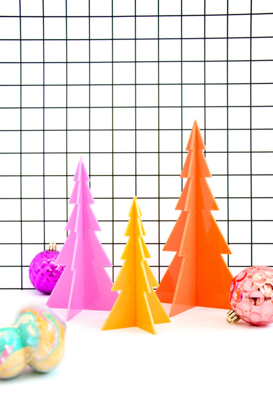 Festive Fun - Pink, Coral, Yellow Acrylic Tree Christmas Decor Set | Vintage Fresh