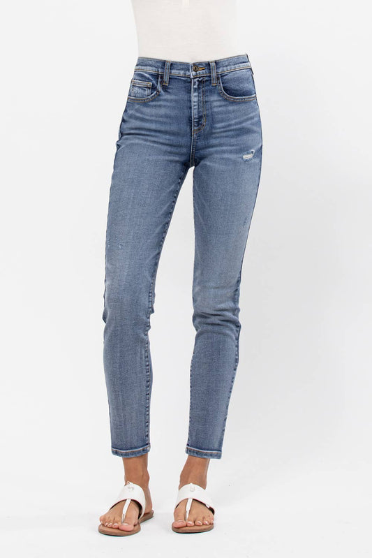 High Rise Vintage Skinny Jeans with Distressing
