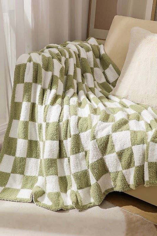 Sage Checkered Luxe Blanket