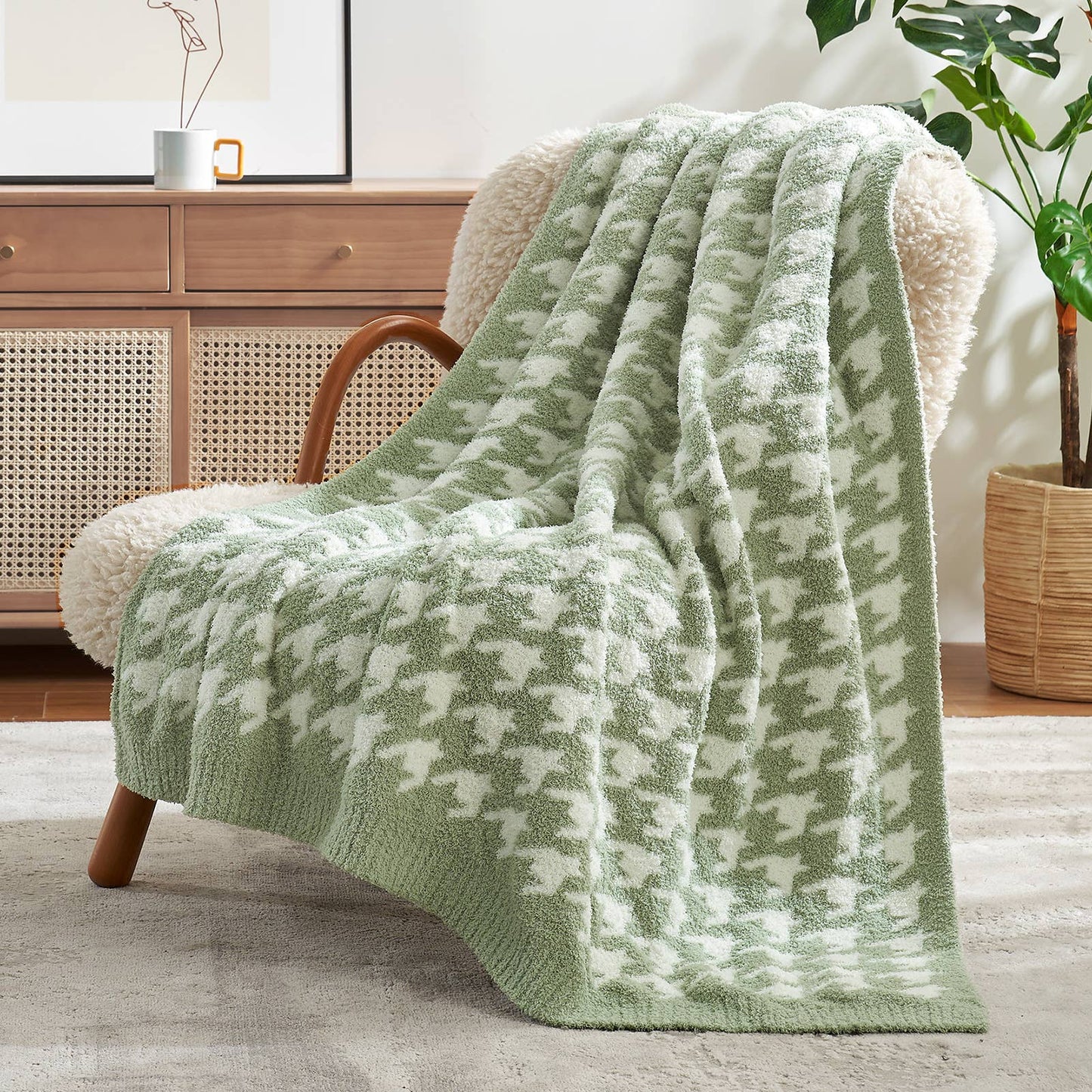 LUXE Houndstooth Throw Blanket Reversible Blanket 50x60"