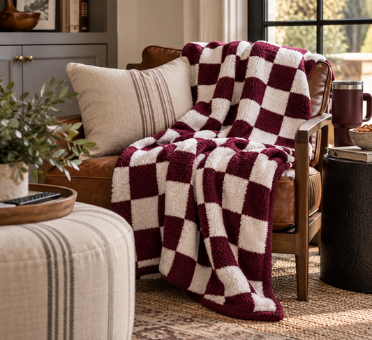 LUXE Blanket - Maroon Checkered Throw (Preorder)