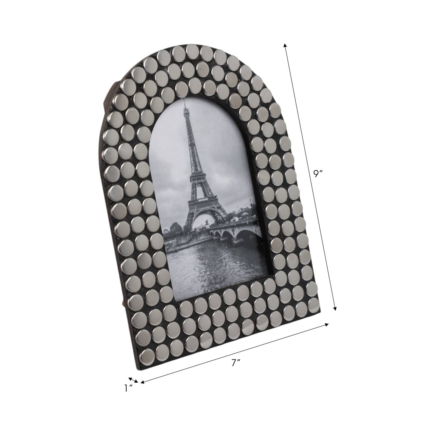 Silver Metallic Black Metal Studded Arch Photo Frame 4x 6 in.