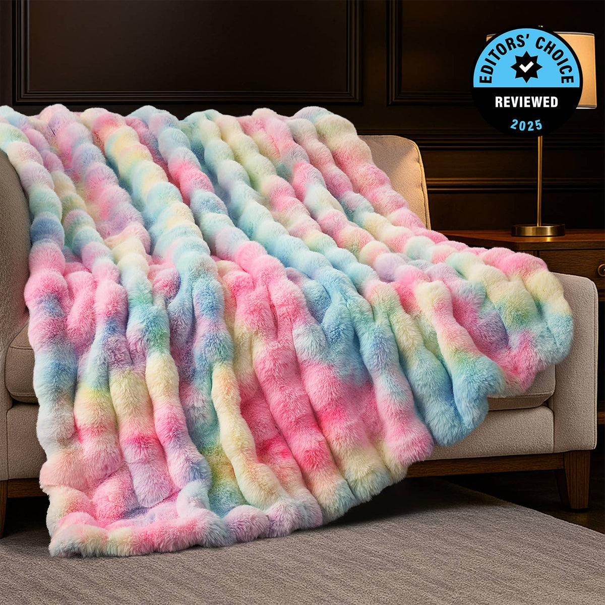 Faux Fur Bubble Throw Blankets, Colorful Tie-dye