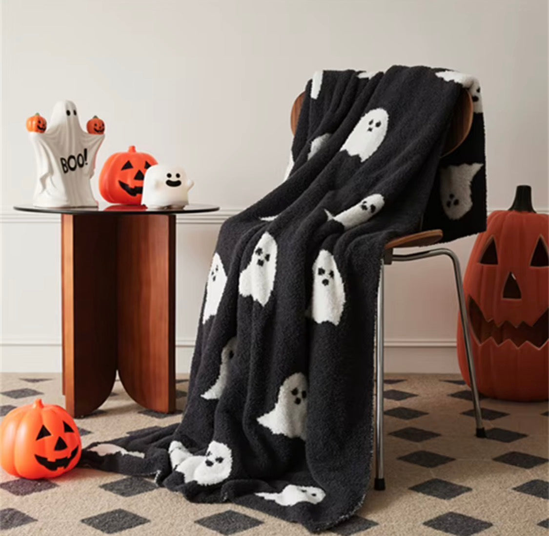 LUXE Ghost Blanket by Vintage Fresh | Black & White Halloween Throw Blanket (Preorder)