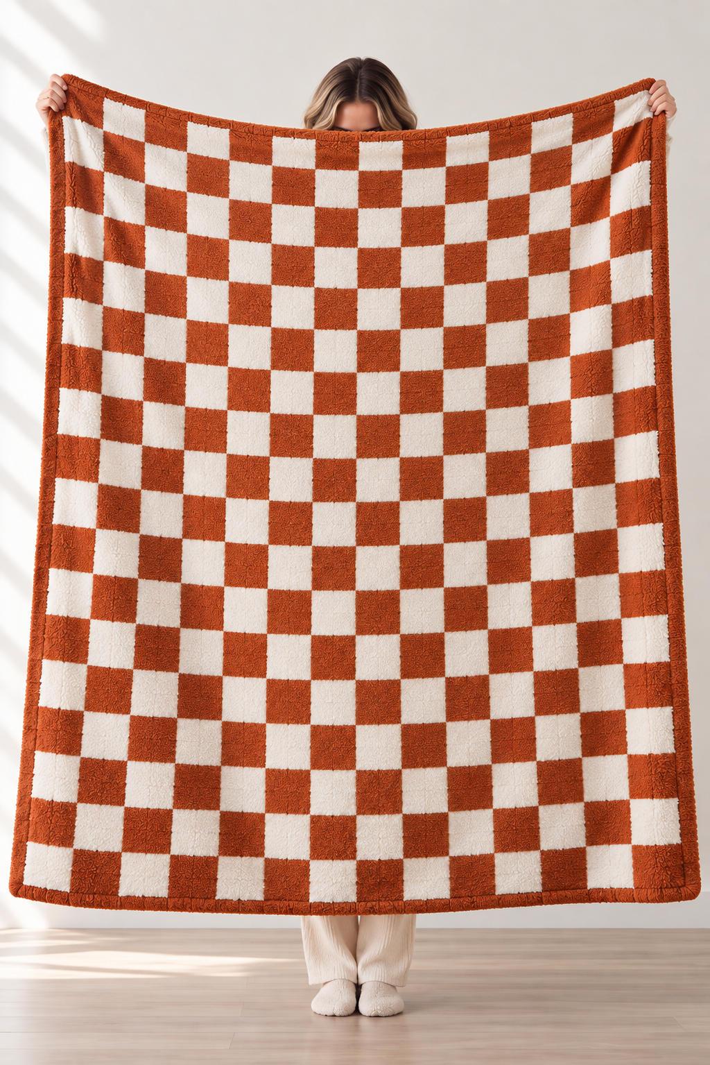 Luxe Checkered Throw Blanket – Burnt Orange (Preorder)