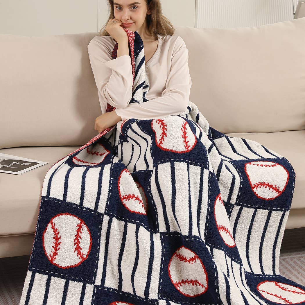Baseball Pattern Print Cozy Throw Blanket