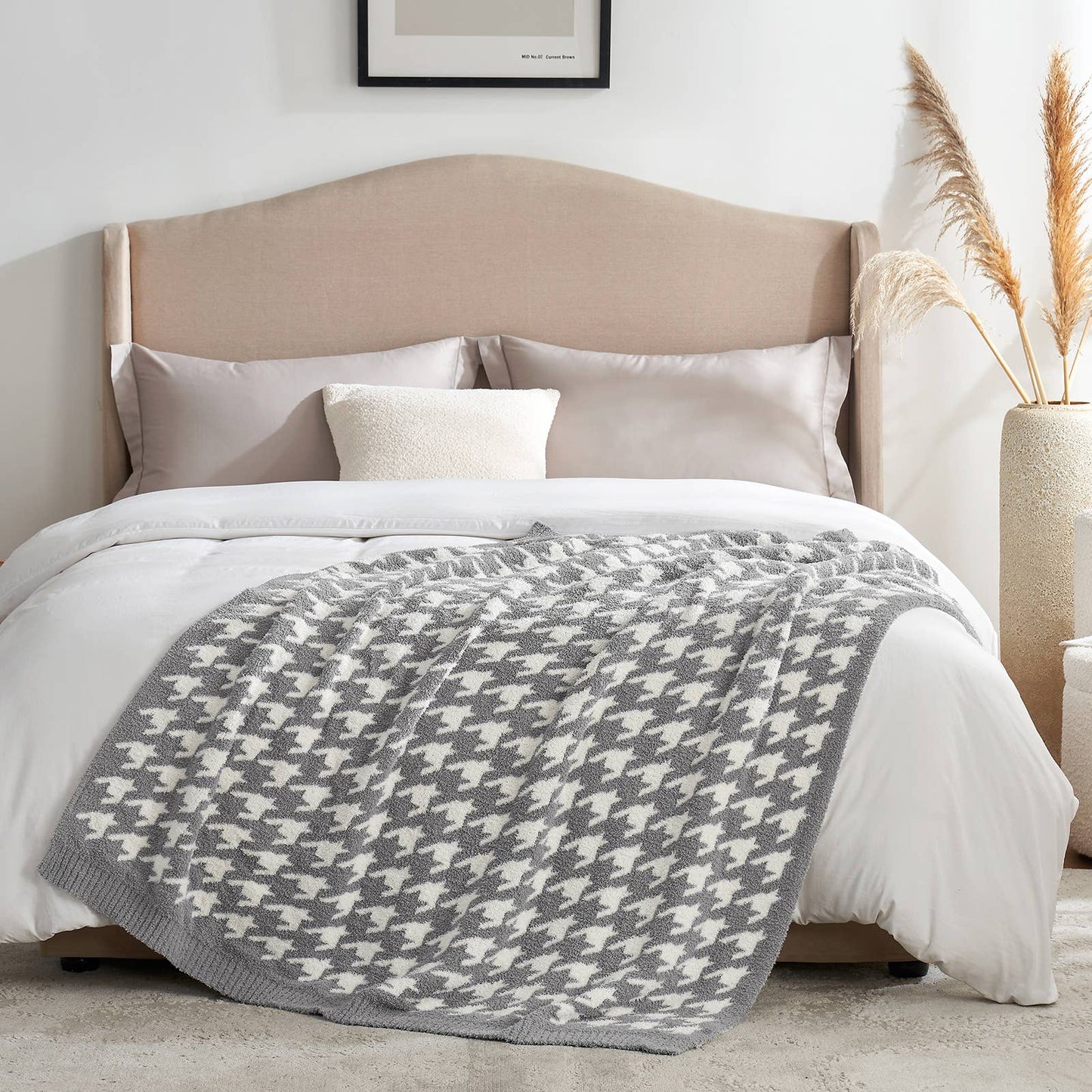LUXE Houndstooth Throw Blanket Reversible Blanket 50x60"