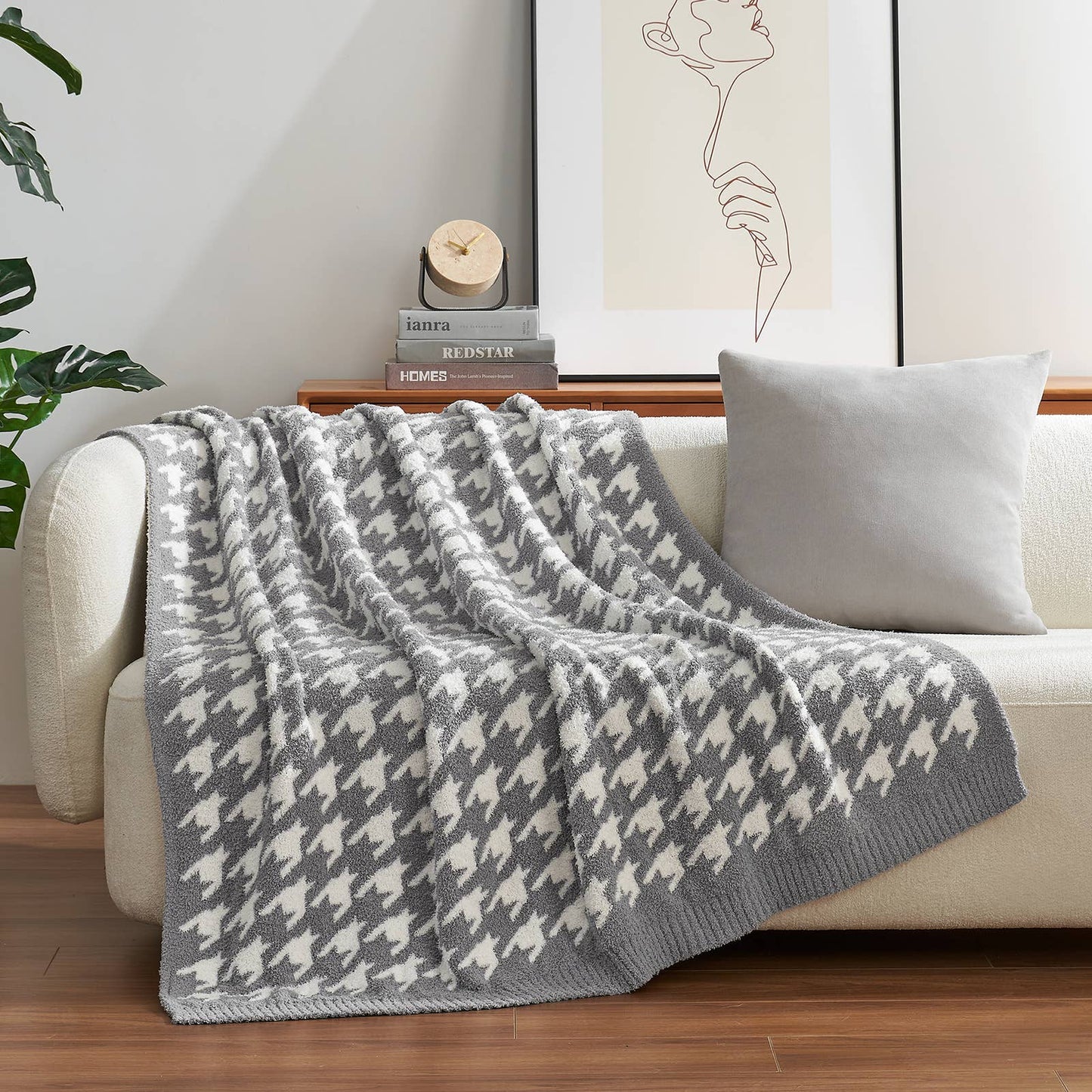 LUXE Houndstooth Throw Blanket Reversible Blanket 50x60"