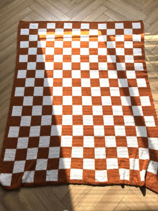 LUXE Blanket - Burnt Orange Checkered Throw (Preorder)