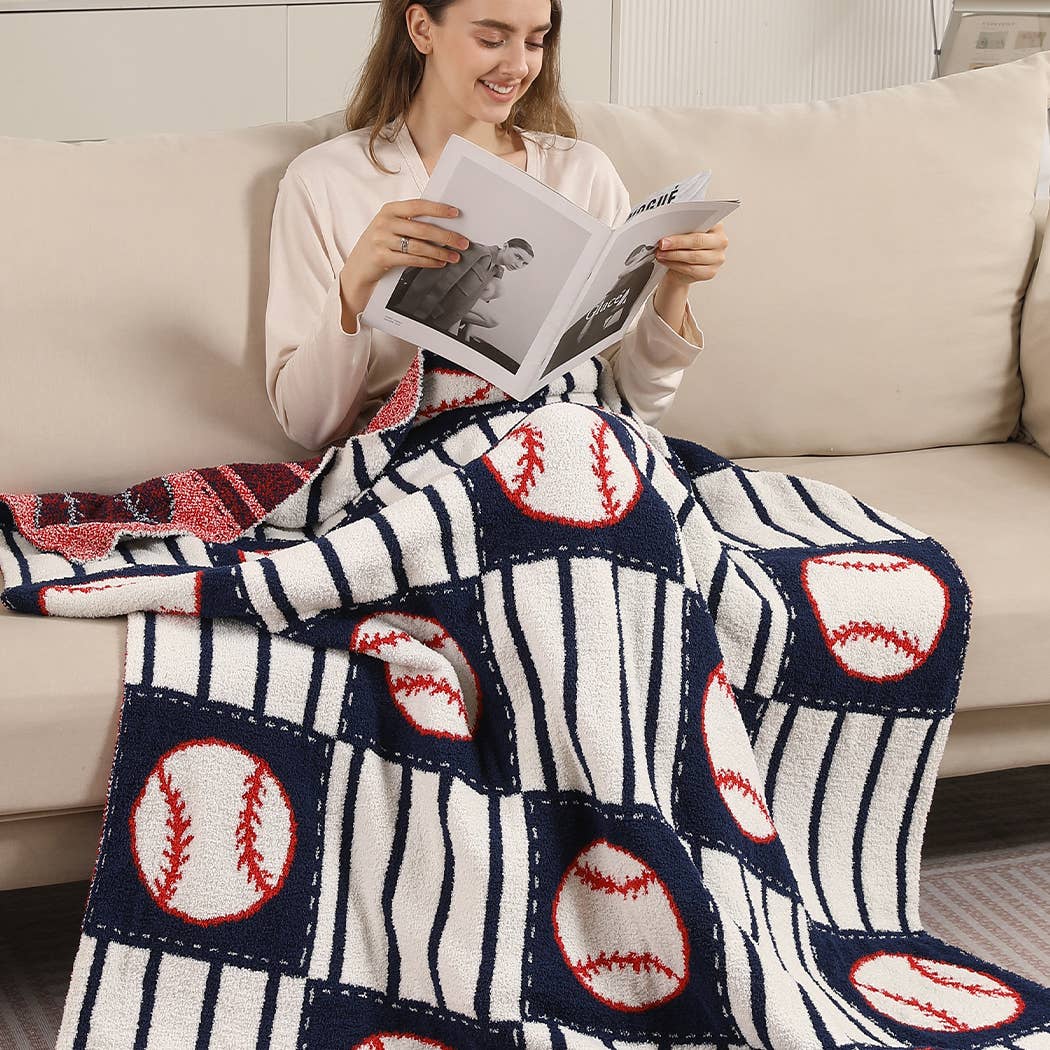 Baseball Pattern Print Cozy Throw Blanket