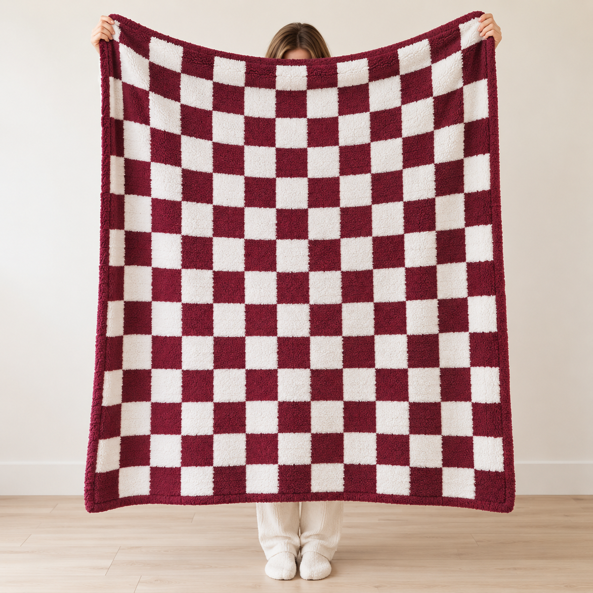 LUXE Checkered Throw Blanket - Maroon (Preorder)