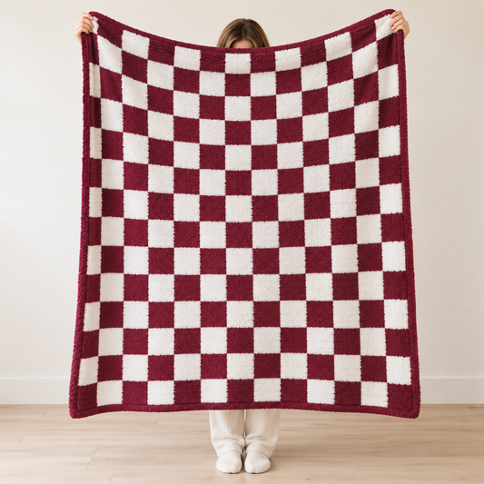 LUXE Checkered Throw Blanket - Maroon (Preorder)