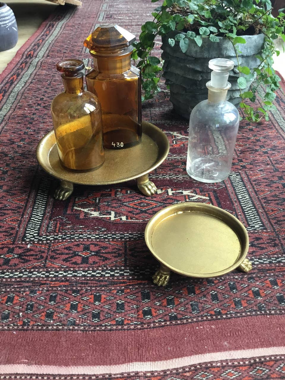 Pewter Round Claw Foot Dish with Gold Leaf: Small