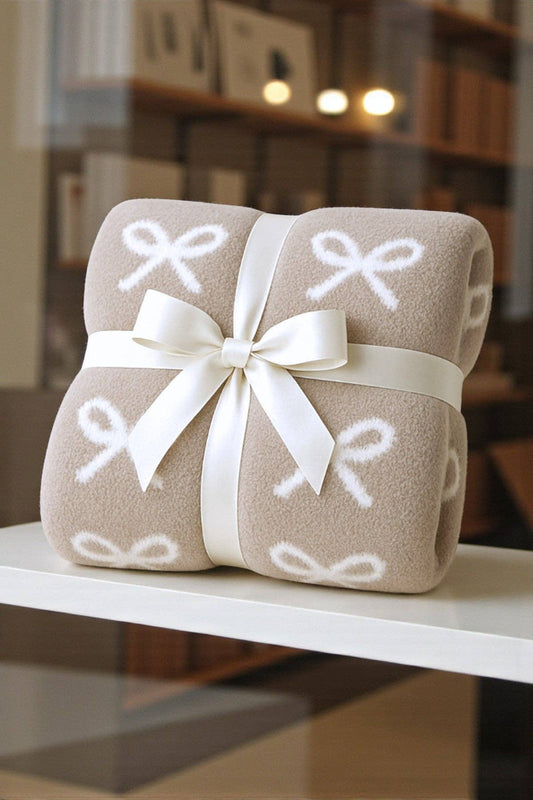 LUXE Taupe and Cream Bow Blanket