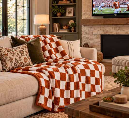 LUXE Blanket - Burnt Orange Checkered Throw (Preorder)