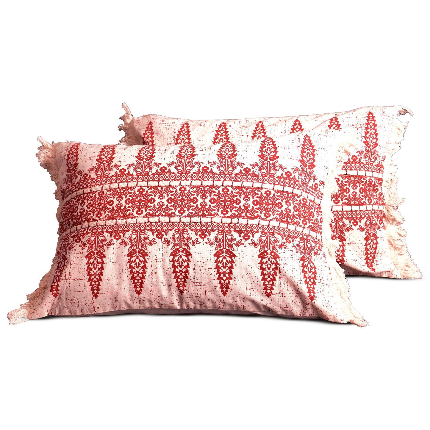 Red and White Lattice w/ Tassels 2 Pack Pillow Covers