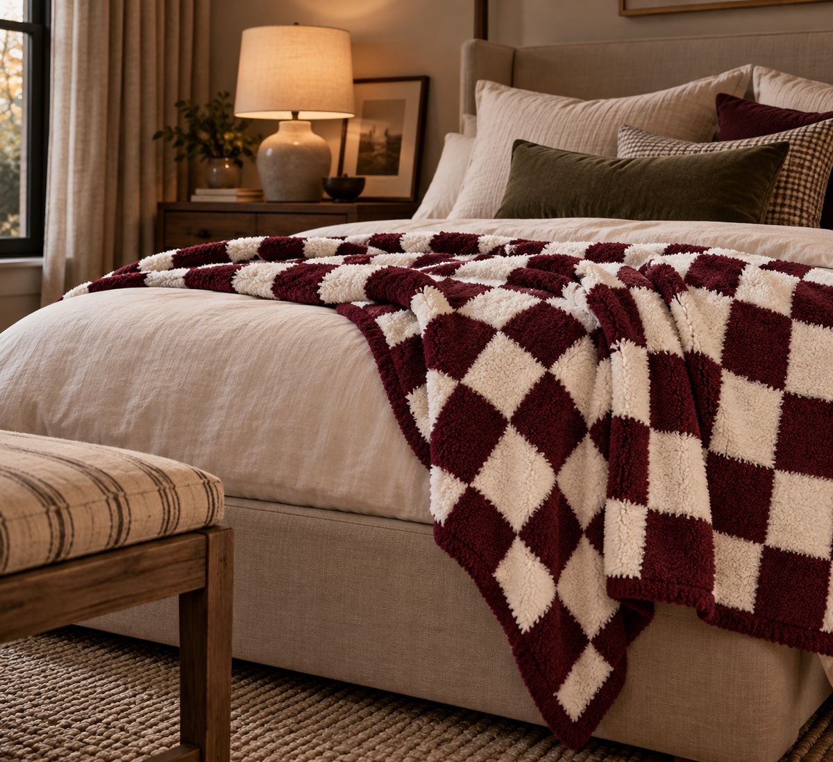 LUXE Checkered Throw Blanket - Maroon (Preorder)