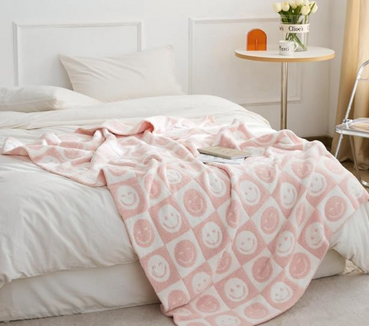 Pink Smiley Checkered Luxe Blanket