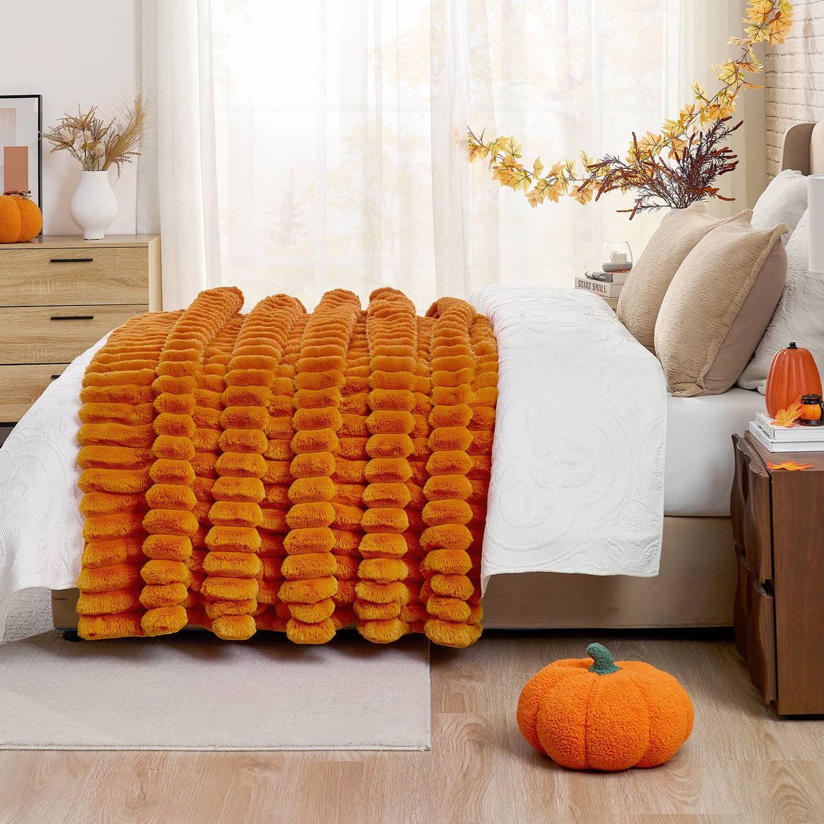 Faux Fur Bubble Warm Plush Throw Blanket - Orange