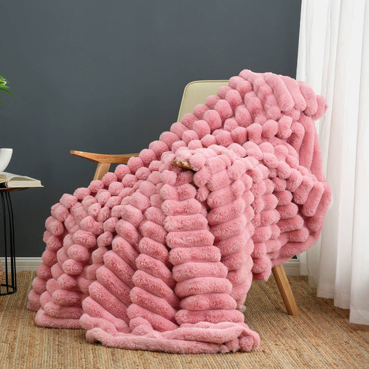 Faux Fur Bubble Warm Plush Throw Blanket - Pink