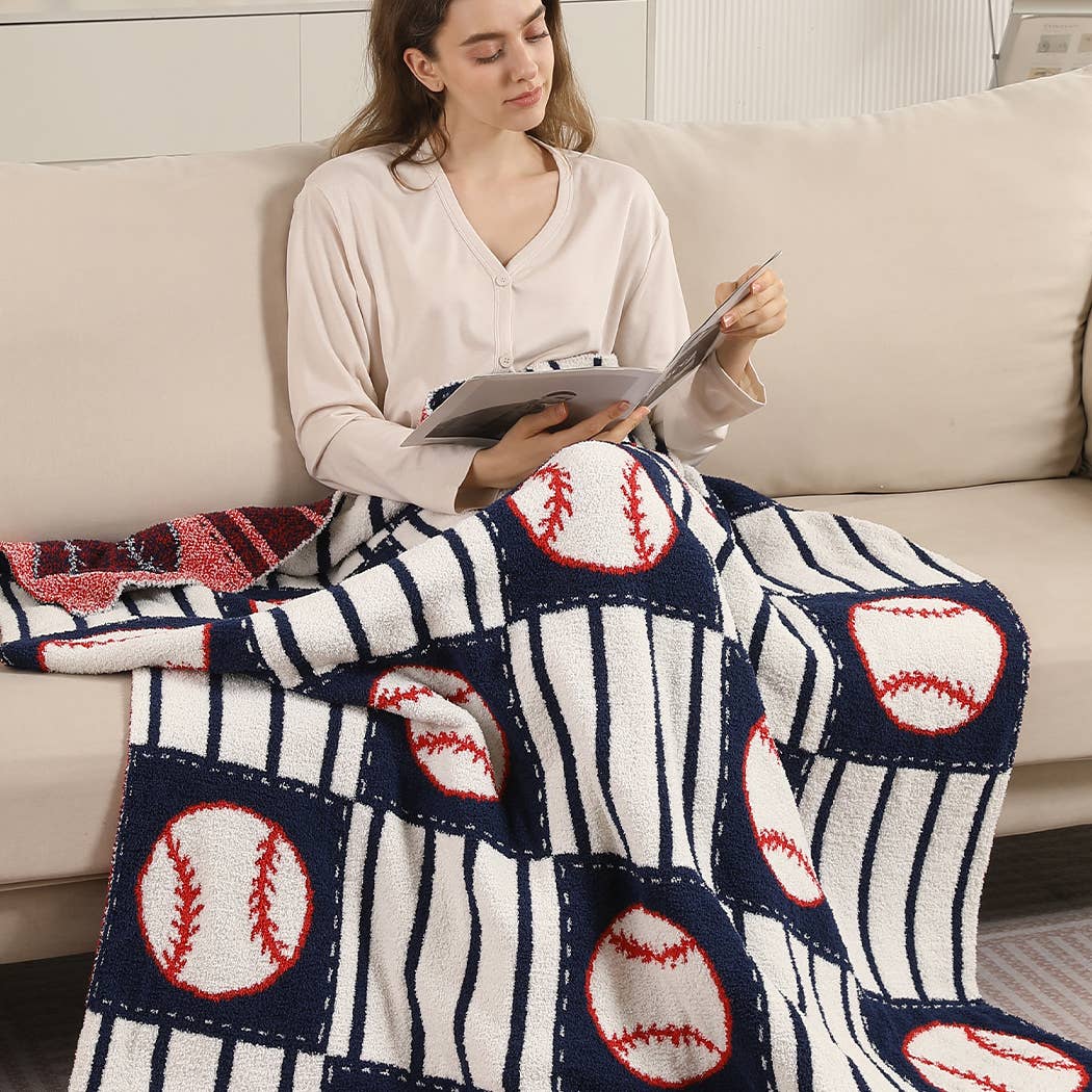 Baseball Pattern Print Cozy Throw Blanket