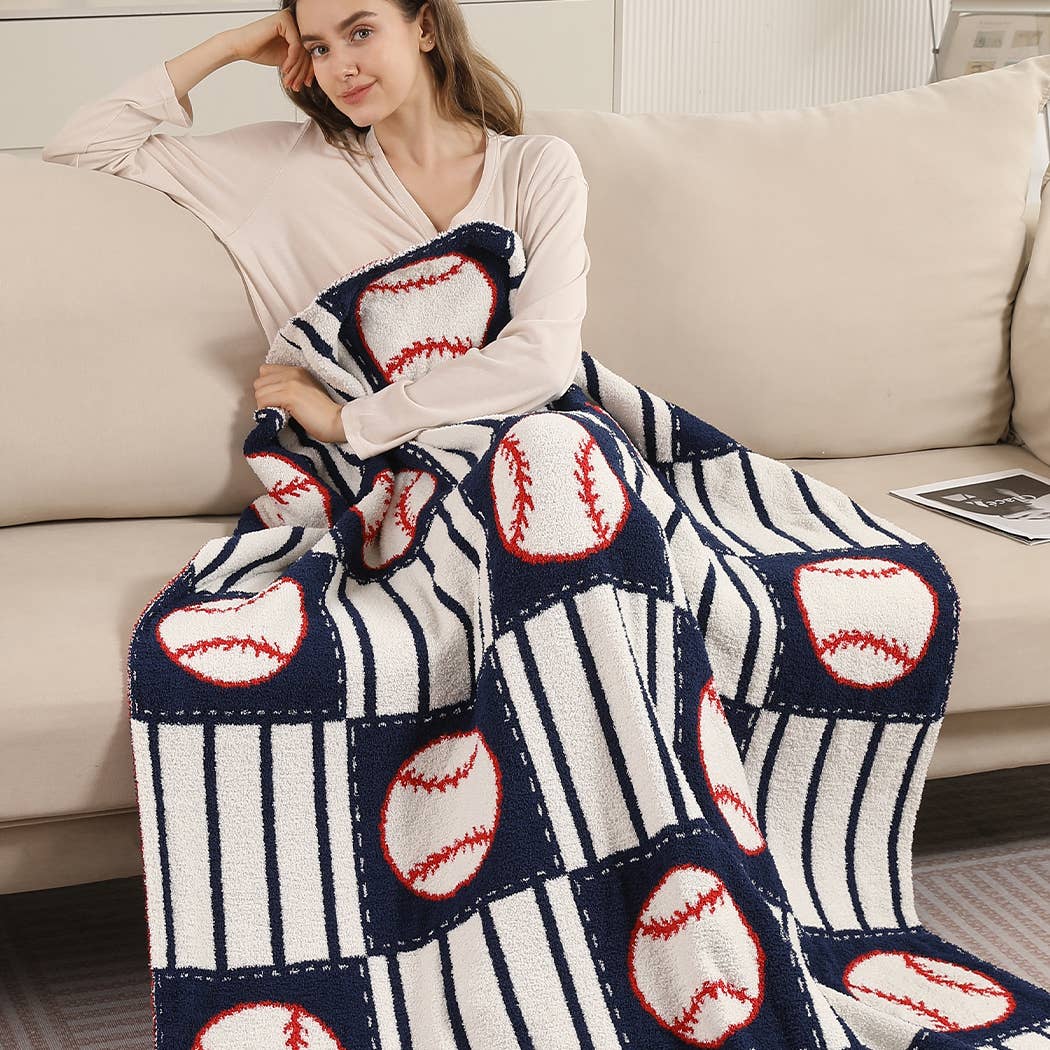 Baseball Pattern Print Cozy Throw Blanket