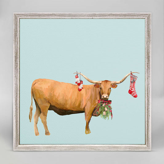 Holiday - Festive Longhorn Mini Framed Canvas