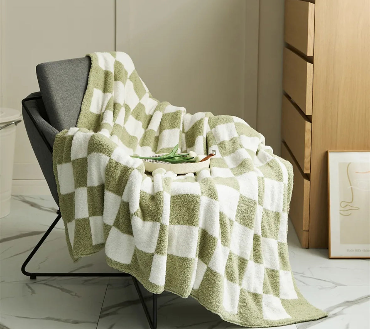 Sage Checkered Luxe Blanket