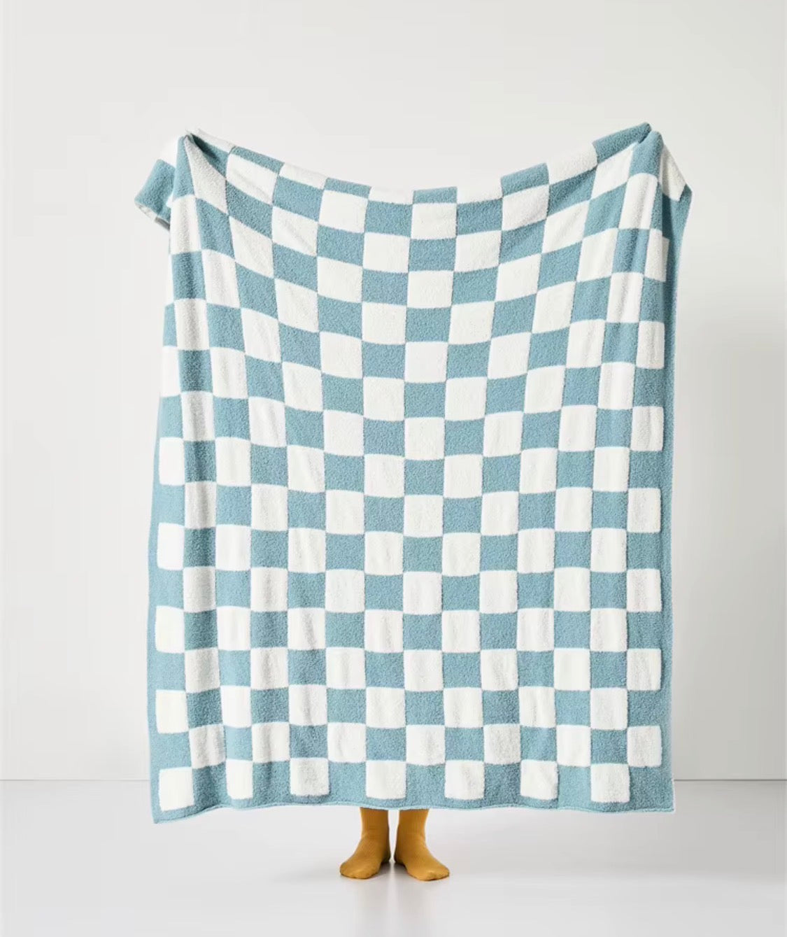 LUXE Checkered Throw Blanket - Dusty Teal